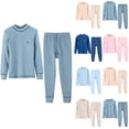 thumbnail image 1 of WRKEKC Boys and Girls Cotton-Blend Thermal Set 2-16Y Color-Block Trim Crew Neck Top & Pants Soft Stretch Winter Base Layer, 1 of 8