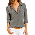 thumbnail image 2 of Women Casual Solid Long Sleeve Turn Down Collar Pockets Button Front Shirt Tops, 2 of 5