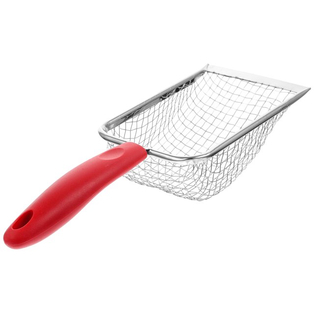 1 Set Litter Scooper Reusable Red Stainless Steel for Pet Waste Cleanup and Home Use