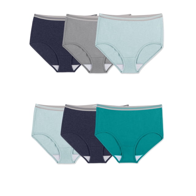 Fit for Me Womens Plus Heather Assorted Brief Underwear, 6 Pack, 13, ASSORTED