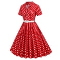 thumbnail image 3 of Birdeem Robe de Soirée pour Femme Confortable d'Été à Manches Courtes, Col en V, Vintage, Coupe Régulière, Imprimé à Pois, 3 of 8