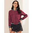 thumbnail image 4 of INSPIRE CHIC Veste pour Femme Col Montant Manches Longues Fermeture Éclair Poche à Rabat Blouson Bomber L Bourgogne, 4 of 6