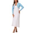 thumbnail image 2 of INSPIRE CHIC Women's Open Front Long Sleeve Lapel Collar Open Front Cropped Velvet Shrug Light Blue XS, 2 of 4