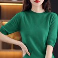 thumbnail image 4 of AherBiu Hauts d'Été pour Femmes Col Rond Manches Mi-Longues Chemises Unies Décontractées Coupe Ample T-Shirts Basiques Blouses, 4 of 4