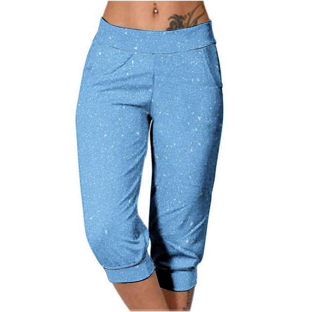 tarylea Womens Capri Pants Stretchy Drawstring Low Rise Jogger Pants Soft Comfy Lounge Cropped Yoga Pants with Pockets