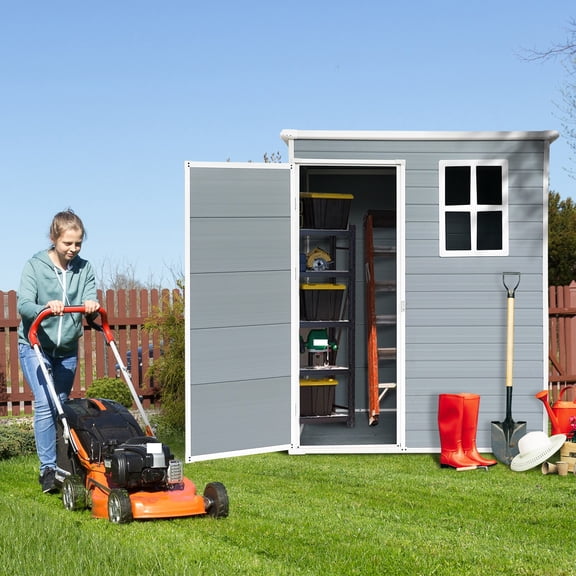Roninkier Remise de Rangement Extérieure en Résine 5 X 3 Pi avec Plancher, Porte et Fenêtre Verrouillables, Résistante aux Intempéries pour Cour Arrière, Jardin, Patio, Pelouse