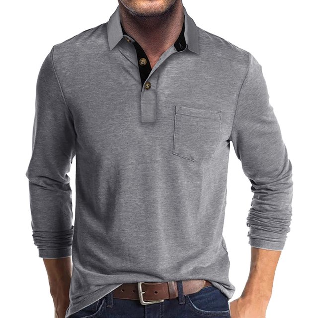 EQWLJWE Liquidation d'Été! Haut Homme Contrasté Manches Longues Ample Col à Revers Poche T-shirt Décontracté Blouse Automne Manches Longues pour Homme