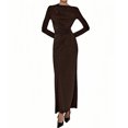 thumbnail image 1 of RXMEKW Asymmetrical Neck Maxi Dress for Women Long Sleeve Ruched-Waist Slim Fit Solid Color, 1 of 9