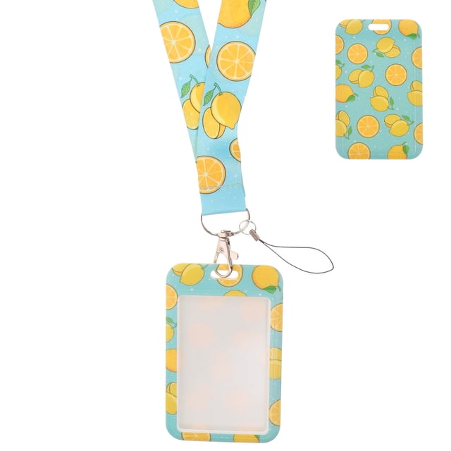 ID Badge Holder with Lanyard ID Card Holder Teacher Badge Holder Fruit Pattern Card Sleeve