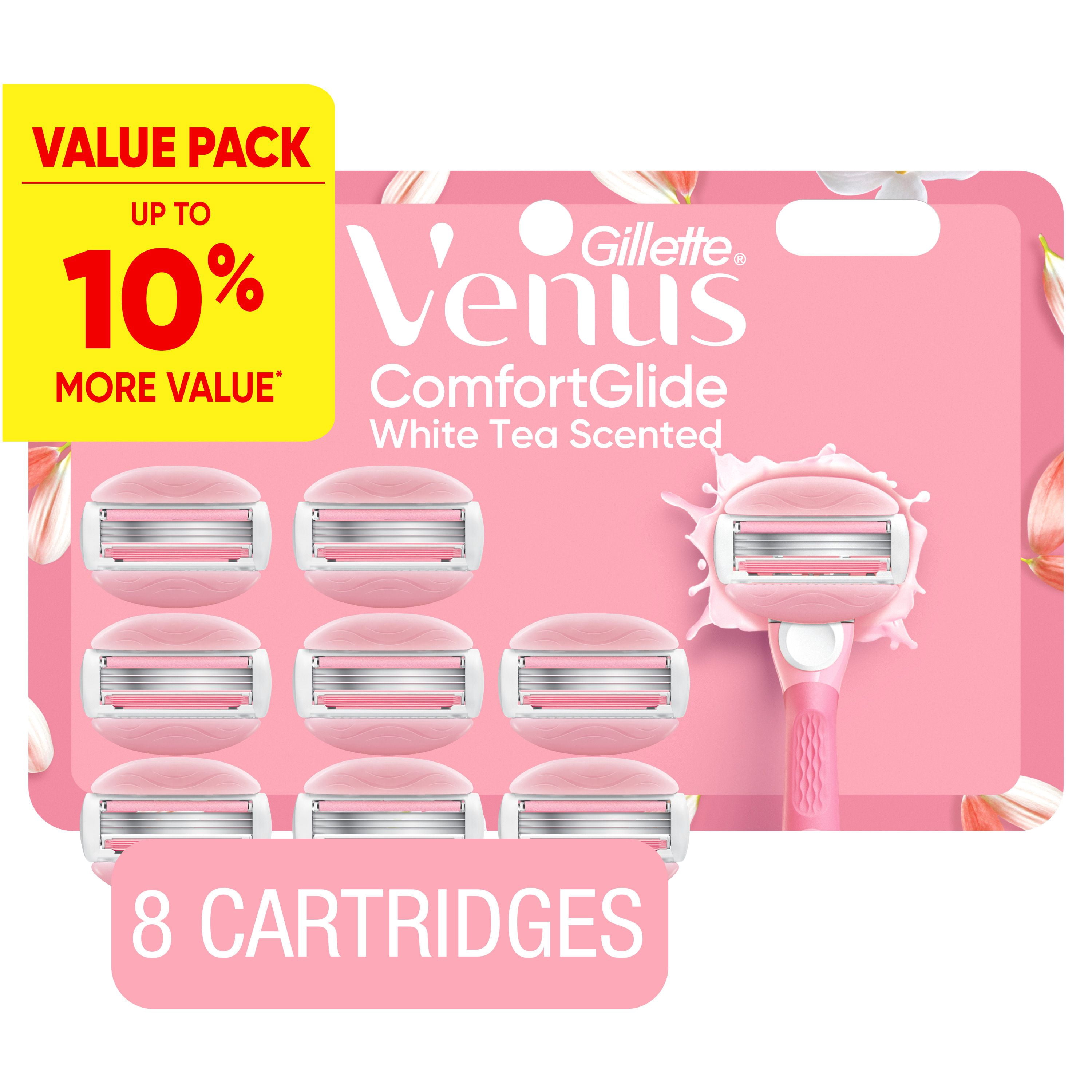 Venus GlisseConfort au Thé Blanc Lames de Rasoir pour Femmes, avec Barres de Gel à Raser Intégrées, 8 Recharges de Lames