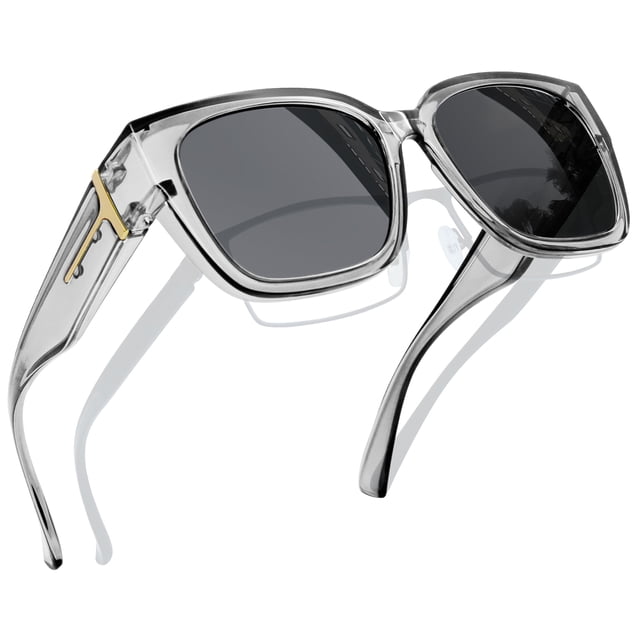 Joopin Polarized UV Protection Fit Over Sunglasses, 02-Transparent Grey Frame/Grey Lens
