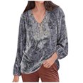 thumbnail image 1 of IROINID Reduced Womens Plus Size Tops Round-Neck Long Sleeve Print Lounge T-shirt Blouse,Gray, 1 of 6