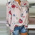 thumbnail image 4 of IROINID Savings Womens Plus Size Tops Elegant Floral Flower Print Pullover Button Lounge Bottom Top,Pink, 4 of 5