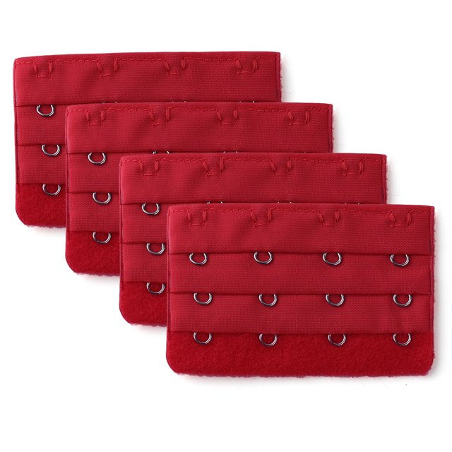 Brassiere Bra Underwear Extension Strap Extender 3-Row 4-Hook 4PCS Red