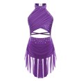 thumbnail image 1 of Raenseen Robe de Danse Ballet Jazz pour Filles, Justaucorps de Patinage Artistique, Strass Brillants, Robe de Bal Sans Manches, Violet 10, 1 of 5