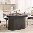 thumbnail image 4 of 55.11"-70.86" Extendable Oval Dining Table With Striped Legs, For Dining Room, Kitchen, Living Room,Black, 4 of 16