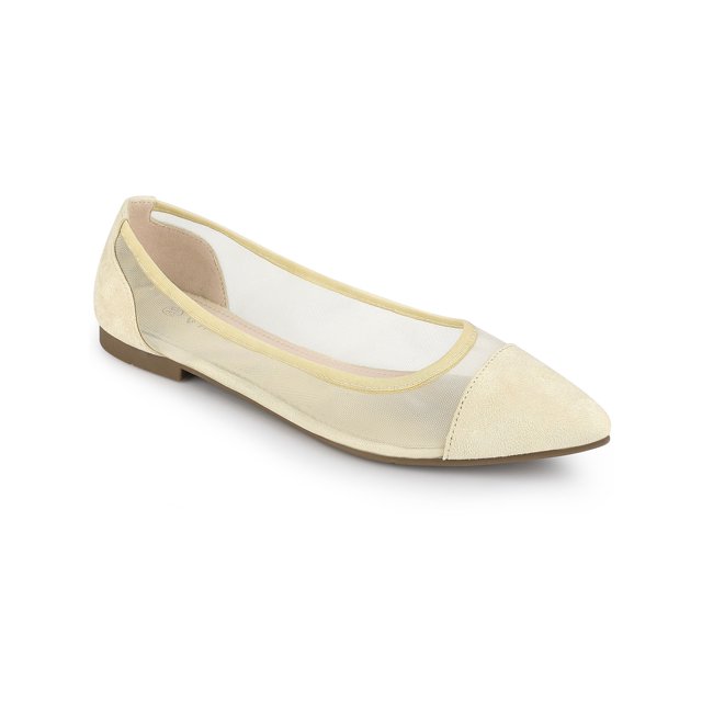 BLISSFUL STEP Chaussures Plates en Maille à Enfiler à Bout Pointu pour Femmes Beige 7,5