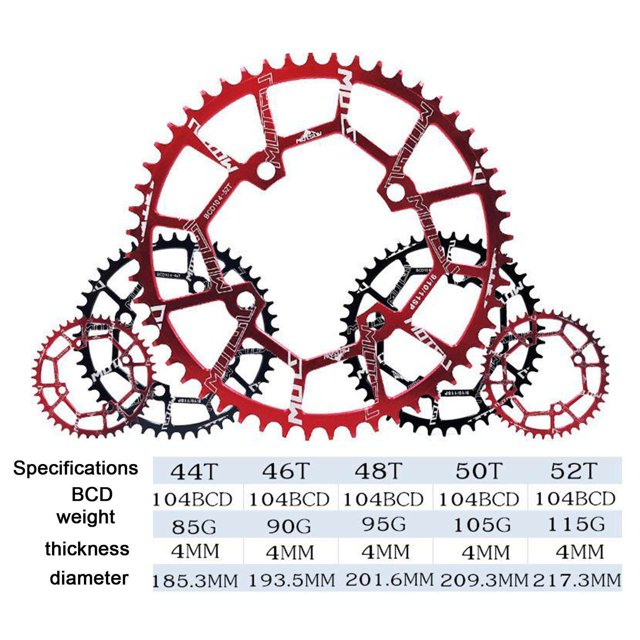 Bike Chainring 104BCD Chainwheel Bicycle Chainring 104BCD Chainwheel Bicycle Chainwheel Mountain Round Chain Road Round Chain Ring Parts Ring Guide Red 52T