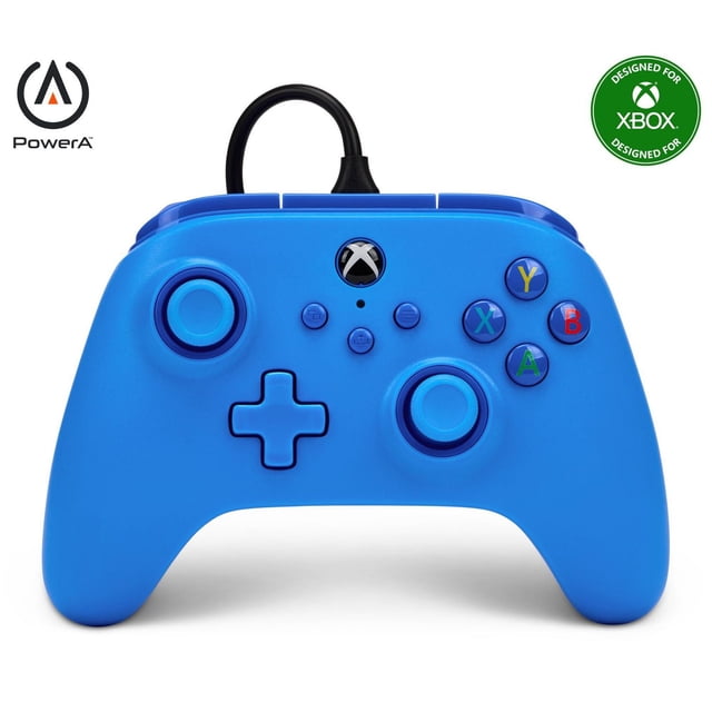 PowerA Manette Filaire pour Xbox Series X/S en Bleu, Vue Orientée vers l'Avant Affichant Deux sticks Analogiques, D-pad, Boutons ABXY, Câble USB-C Filaire, Doubles Moteurs à Ondulations, Gâchettes à Impulsion Immersives, Conception Ergonomique et Prise Casque 3,5 mm pour Jeux Xbox.