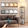 thumbnail image 2 of Outon Floor Lamp with Shelves, Linen Shade 63.7" Memory Function Shelf Lamp with Remote Control, Tall LED Wood Shelf Floor Lamp for Living Room, Bedroom(Black), 2 of 9