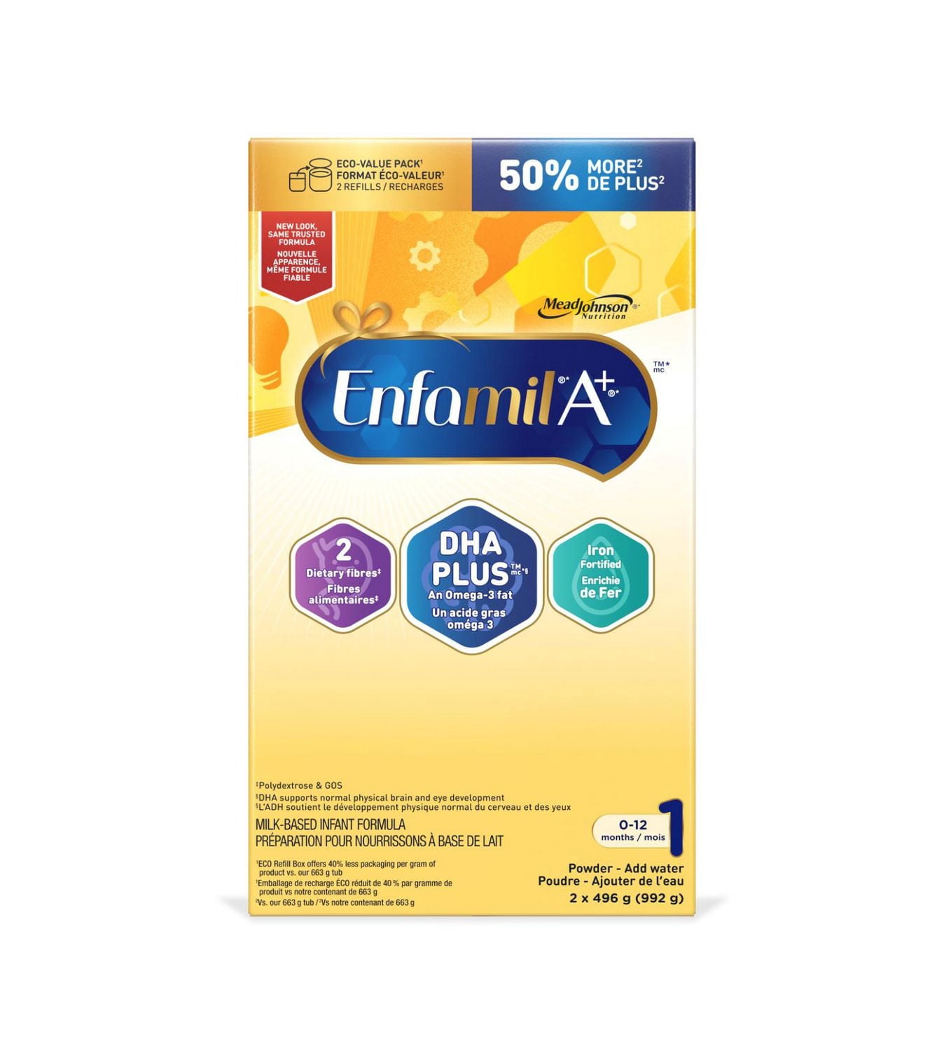 Enfamil A+, Baby Formula, Infant Formula, Powder Refill, DHA (a type of Omega-3 fat) to help support brain development, Age 0-12 months, 992g