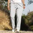 thumbnail image 2 of Pisexur Sweatpants for Men High-end Fabric Work Pants for Men Solid Color Drawstring Elastic Waistband Straight Leg Pants Beige,L, 2 of 8
