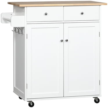 HOMCOM Îlot de Cuisine Roulant avec Rangement, Chariot de Cuisine avec Dessus en Bois
