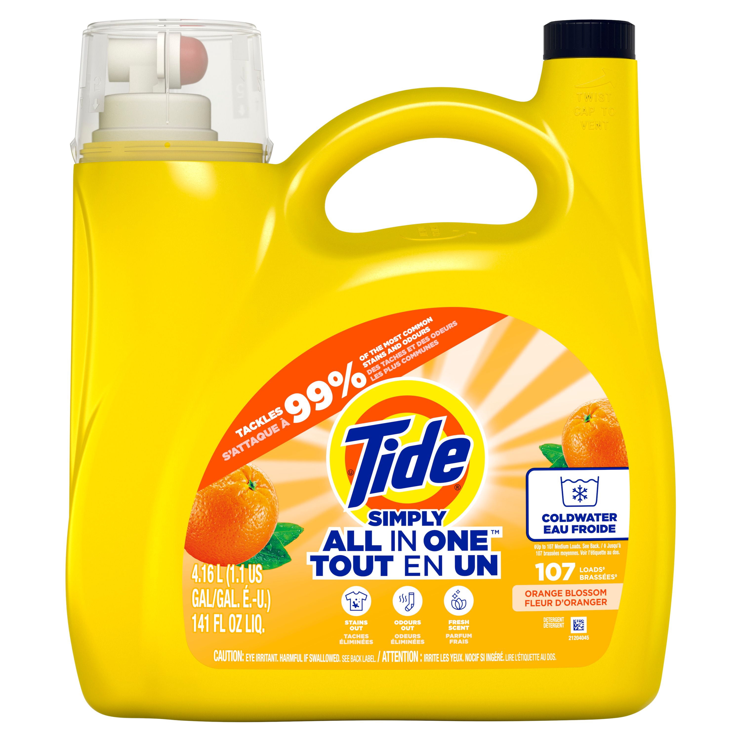 Tide Simply All-In-One Liquid Laundry Detergent, Orange Blossom Scent, 107 Loads, 4.16 L
