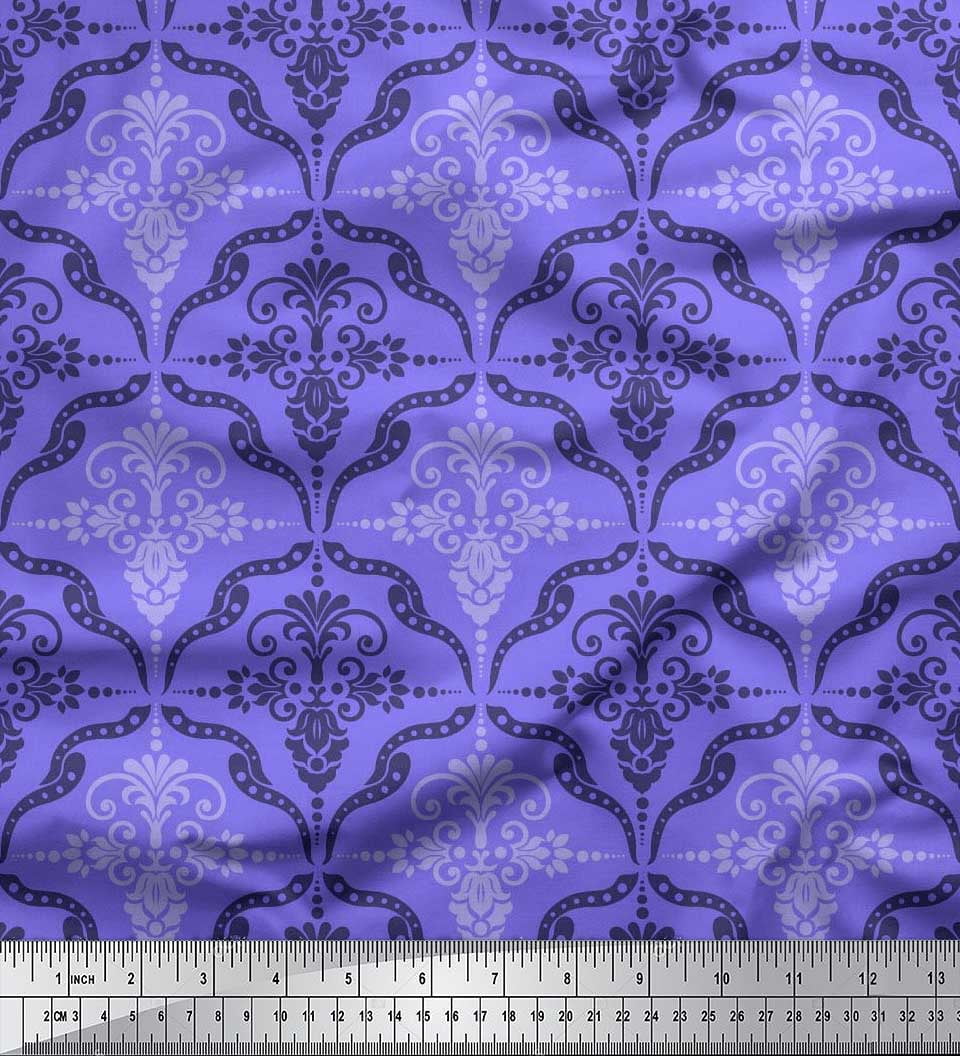Soimoi Crepe Silk Fabric Filigree Damask Printed Fabric 1 Yard 42 Inch Wide
