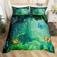 thumbnail image 2 of Erosebridal Housse de Couette Papillon Bleu Orange Simple, Literie Feuilles de Jungle Vertes Taille Simple, Réversible 2 Pcs (Sans Couette), 2 of 7
