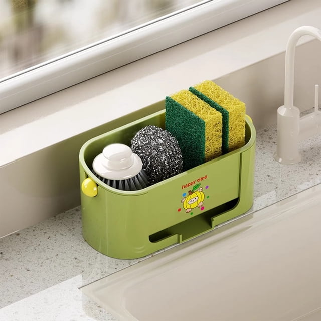 Todaioua Kitchen Countertop Sink Drying Rack with Drain Tray Sponge Holder Organizer for Sponges Brushes Soap Dishwashing Tools Drip Tray Durable Plastic Storage Rack for Kitchen Bathroom