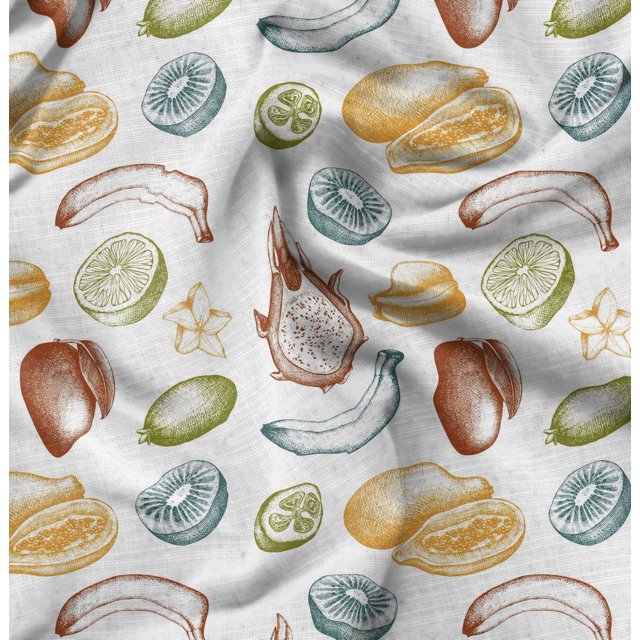 Soimoi White Poly Georgette Fabric Mix Fruits Printed Fabric 1 Yard 52 Inch Wide