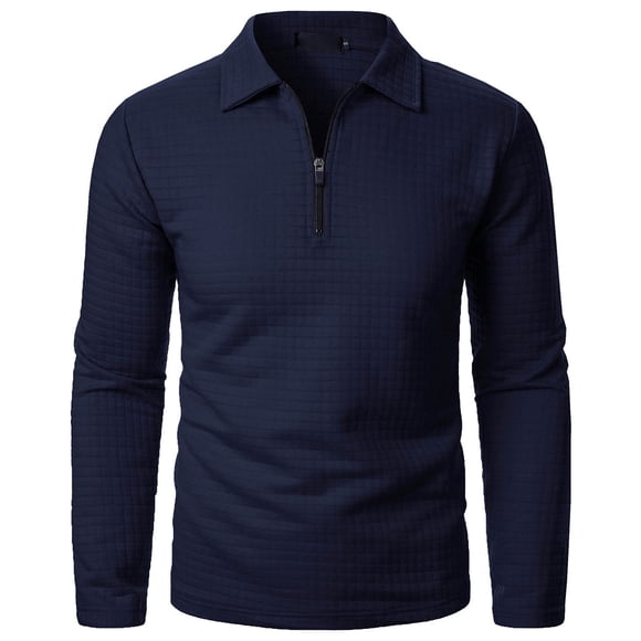 Ketyyh-chn99 Men's Cotton Knit Polo Sweater Men's Long Sleeved Shirt Casual Solid Color Half Zipper Lapel Long Sleeved Shirt Size for 2XL,Navy