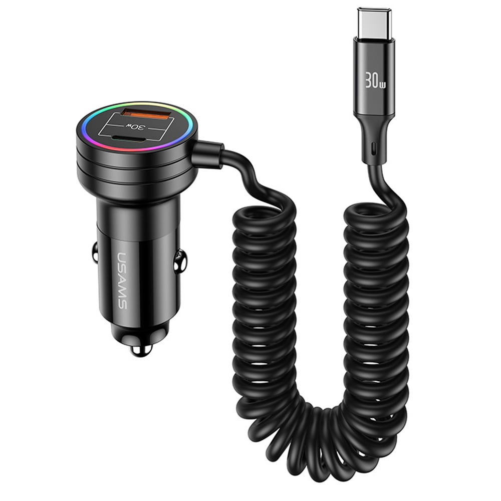 60W Car Charger USB C, Mini Cigarette Lighter USB with 1M Quick Type C Cable, 3 Ports Car Charger with 30W PD3.0 QC 3.0 Car Adapter for iPhone/Samsung/Pixel/Huawei and More
