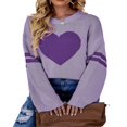 thumbnail image 1 of Pull pour Femmes Manches Longues Col Tricoté Cœur Ample Fête de Rue Chemise Décontractée Rose TG, 1 of 5