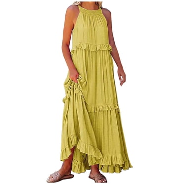 fatyb Womens 2025 Summer Dress Sleeveless Ruffle Tiered Maxi Dress Flowy Casual Long Dress for Beach