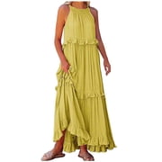 fatyb Womens 2025 Summer Dress Sleeveless Ruffle Tiered Maxi Dress Flowy Casual Long Dress for Beach