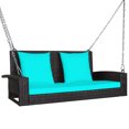 thumbnail image 1 of Patiojoy Outdoor Wicker Porch Swing Bench 2-Person Patio Rattan Swing Chair W/ Soft Cushions Turquoise, 1 of 8