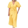 thumbnail image 2 of LOVZFMLL Women's Summer Solid Color Short Sleeve -Neck Dress Yellow XL, 2 of 7