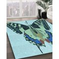 thumbnail image 3 of Ahgly Tapis d'Intérieur Lavable en Machine Carré Transitionnel Bleu Lagon, 5 Pieds Carré, 3 of 7