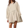 thumbnail image 1 of Womens Oversized Sweatshirt Dress Long Flowy Patchwork Pullover Tops Cute Drop Shoulder Sweatshirts Fall Long Sleeve Mini Dress Teen Girls Crewneck Solid Tunic Pleated Loose Clothing Beig, 1 of 6