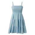 thumbnail image 4 of JIRNDf Robe d'Été pour Femmes Tendance 2025 Courte Unie Ourlet à Volants Courte Sans Manches Mini Aguichant Robes d'Été pour Femmes Robe Bohème Bleu P, 4 of 7