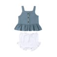 thumbnail image 1 of Newborn Baby Girls Button Sleeveless Crop Tops + Mini Shorts Outfits 2pcs Clothing Set, 1 of 8