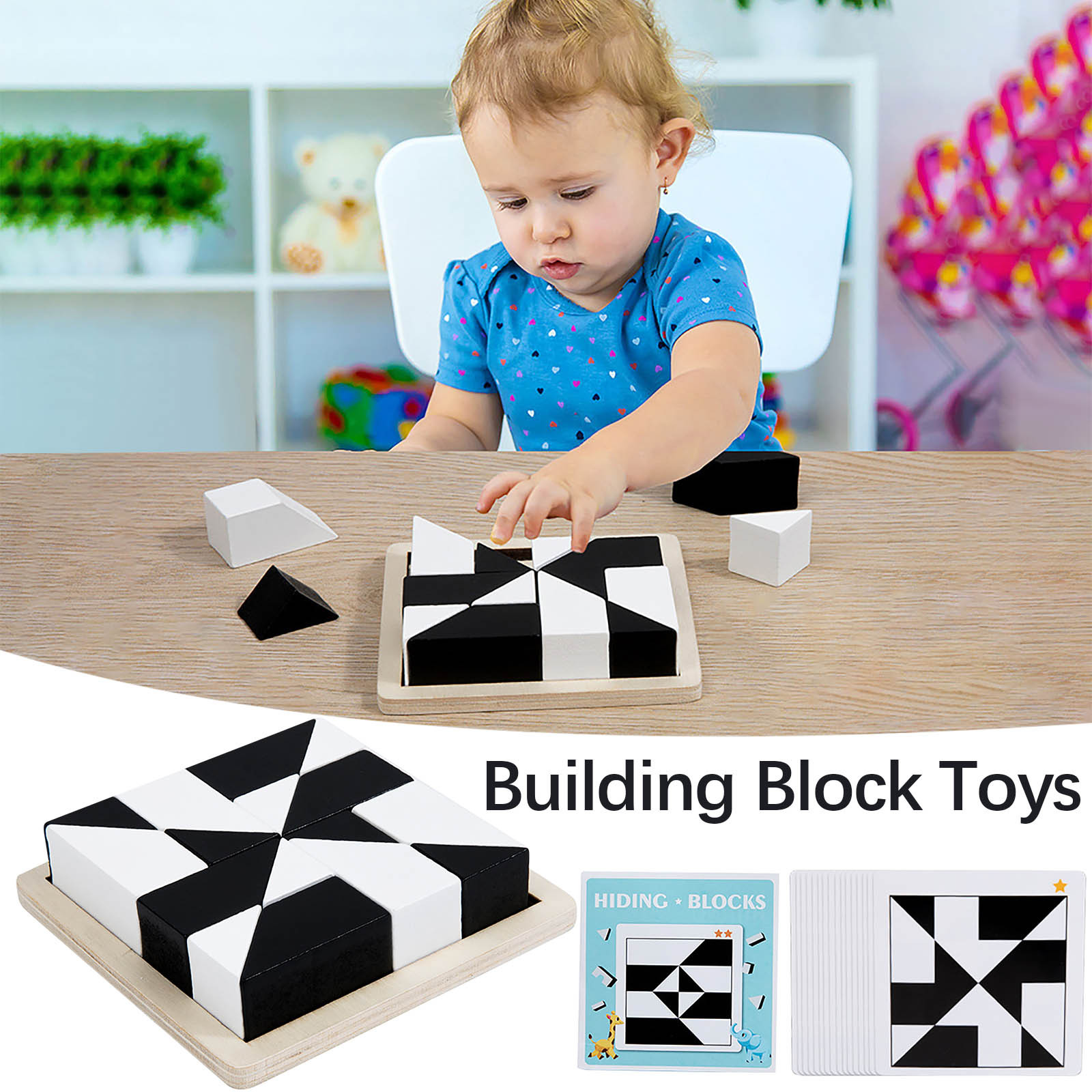 Dvkptbk Wooden Puzzle Children's Wooden Hidden Block Puzzle Early Education Logical Thinking Training Parent-Child Interactive Tabletop Game Toys Interactive Charts