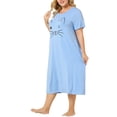 thumbnail image 4 of Agnes Orinda Nuisettes pour Femmes Grande Taille Fête des Mères Col Rond Manches Courtes Robe de Nuit Imprimé Chats Pyjamas Détente Maison avec Poche 2X Bleu Clair, 4 of 8