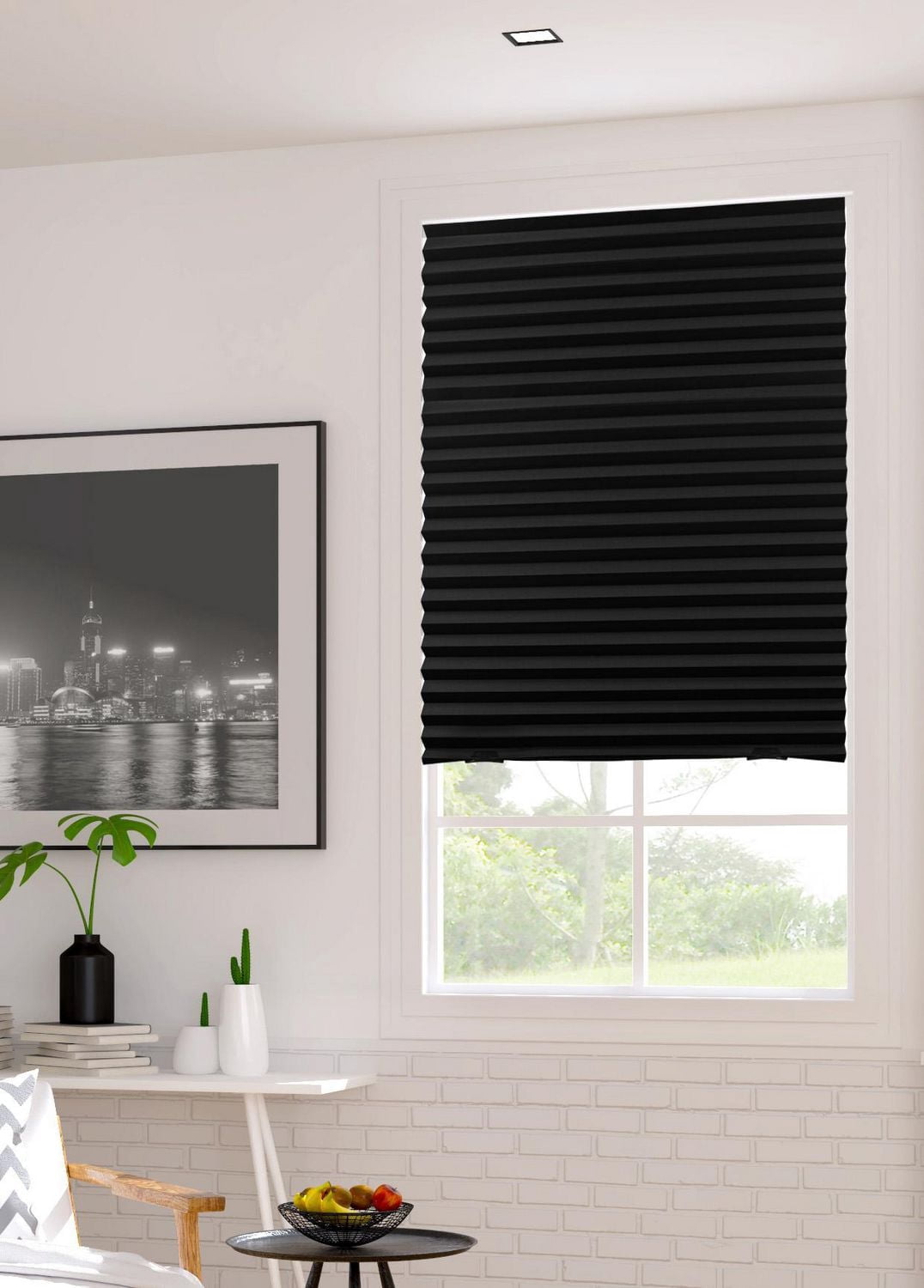 Mainstays Cordless Pleated Paper Shade, Black, 36" x 72"