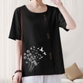 thumbnail image 4 of T-shirts en Lin à Col Rond Oversize pour Femmes, Manches Courtes, T-Shirts en Coton, Imprimé Floral, à Boutons, Blouses Tendance, 4 of 7
