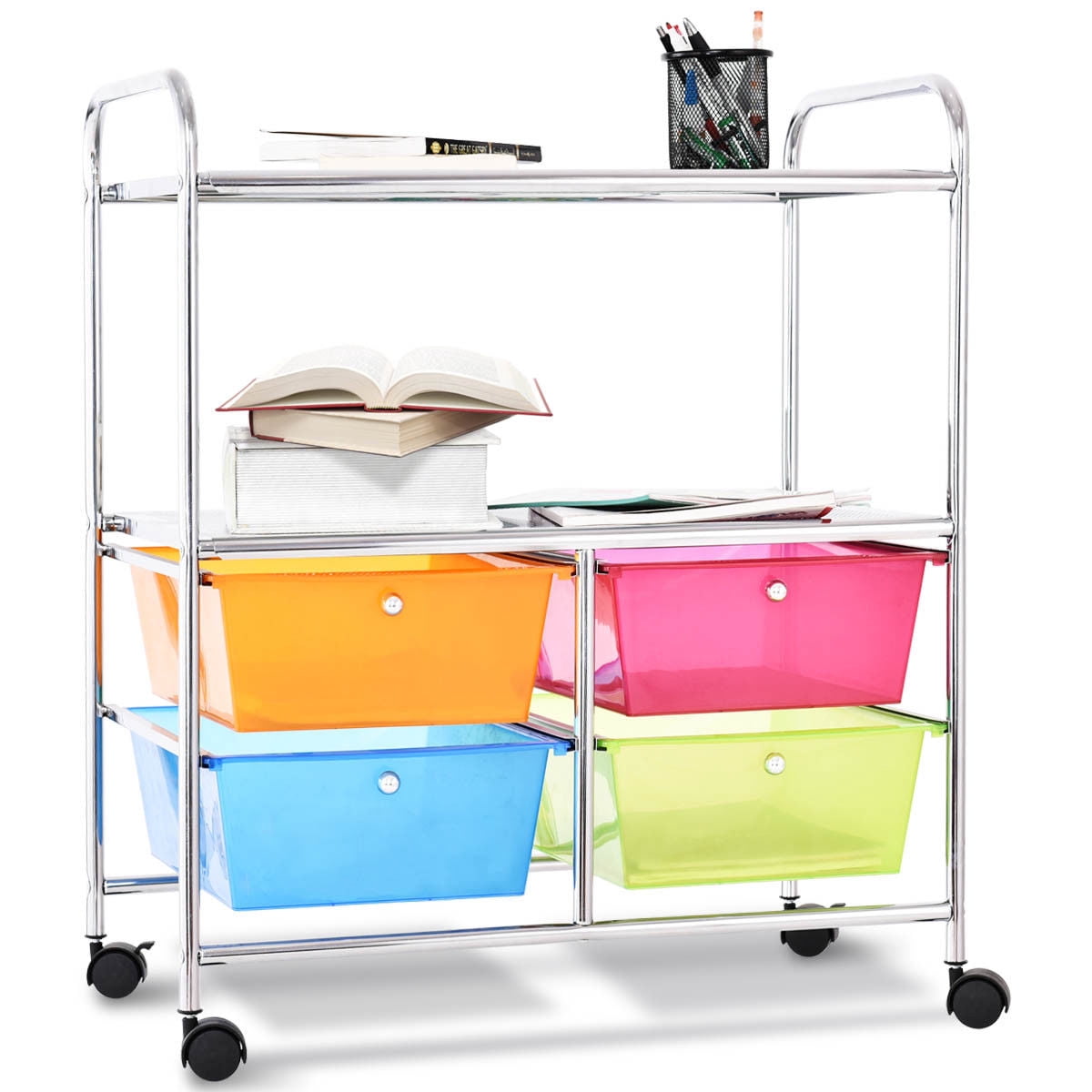 Costway 4 Multifunctional Drawers Rolling Storage Metal Cart Rack Shelves Home Office