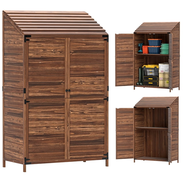 Outsunny Remise en Bois, Armoire de Rangement Extérieure à Doubles Portes, Brun Mélangé