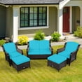 thumbnail image 3 of Costway 5PCS Patio Rattan Furniture Set Loveseat Sofa Ottoman Turquoise Cushion, 3 of 10